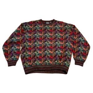 BARNES STORM Sweater Men Large Wool Blend Woven Wave Geometric Art Pattern Vntg